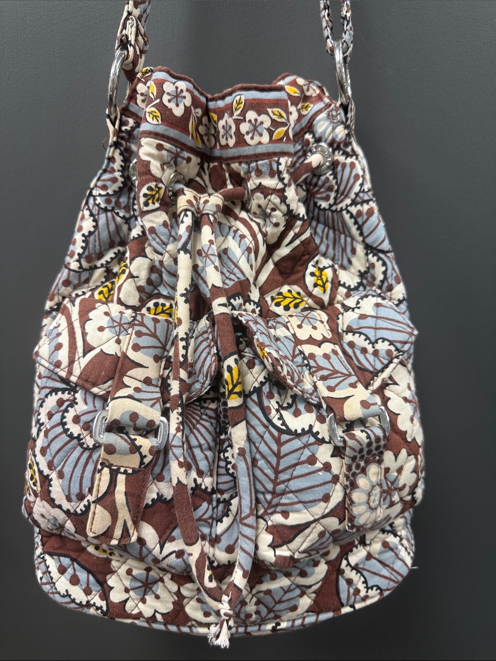 Vera Bradley Quick Draw Slate Blooms Bucket Bag- Retired